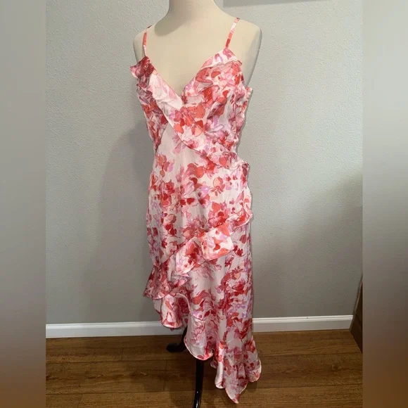 Japna Pink and Red Floral Midi women’s Dress size large - Picture 2 of 10